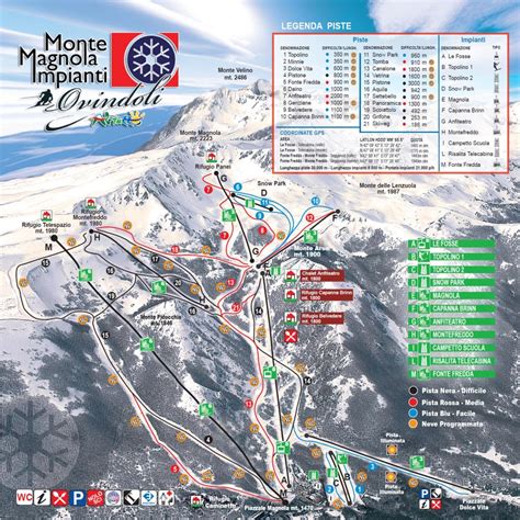 mappa del comprensorio sciistico di Ovindoli con indicazione delle piste e degli impianti