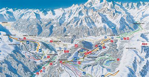 Mappa del comprensorio sciistico Valmalenco - Alpe Palù con indicazione delle piste e degli impianti