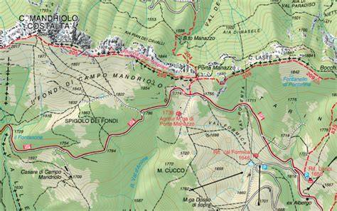 Mappa topografica dell'area di Cima Mandriolo con indicati i sentieri principali