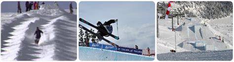 Interno di The Pit: rampa in neveplast con ostacoli per snowboard e sci freestyle.