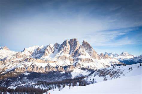 vista panoramica di Cortina d'Ampezzo con montagne innevate