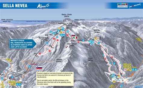 Mappa schematica dell'itinerario di sci alpinismo a Sella Nevea con indicazione dei punti di interesse e dislivelli.