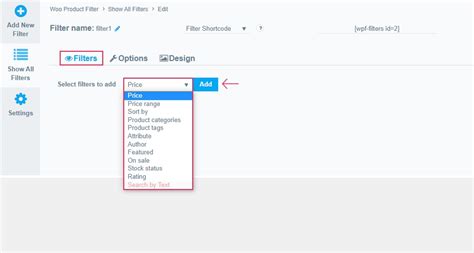 Screenshot di un esempio di interfaccia utente con filtri di ricerca attivi per abbigliamento da sci