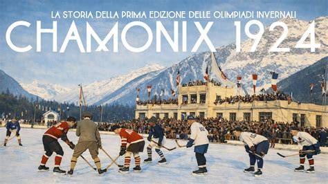Illustrazione storica della prima edizione dei Giochi Olimpici Invernali a Chamonix nel 1924.