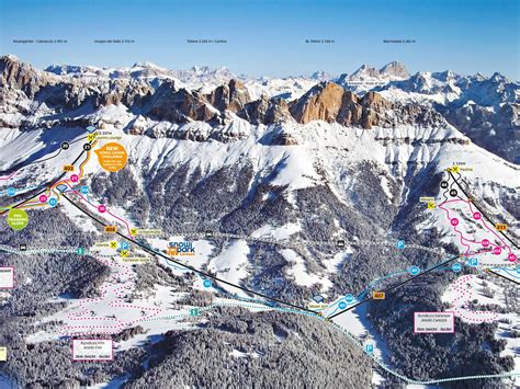 Mappa delle piste dell'area sciistica Carezza Dolomites con indicazione dei comprensori
