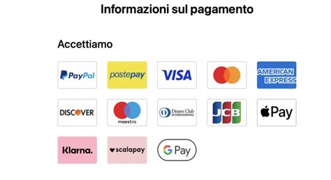 Icone dei metodi di pagamento: Klarna, Satispay, carte di credito