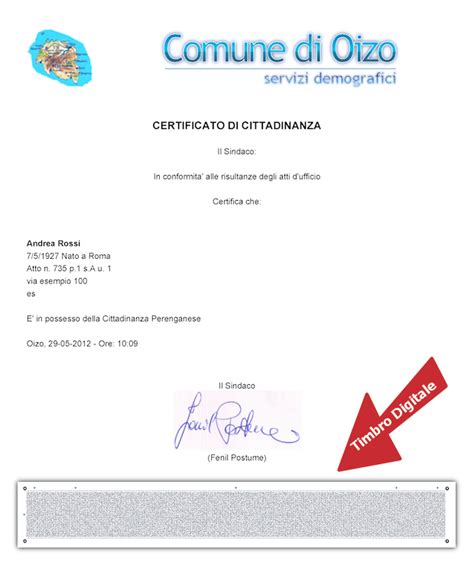 Schermata di un documento ufficiale con un timbro e una firma