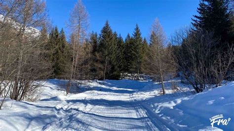 Sentiero innevato che conduce al Rifugio Selleries in inverno