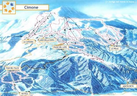 Mappa del comprensorio sciistico del Monte Cimone con indicazione delle piste e degli impianti