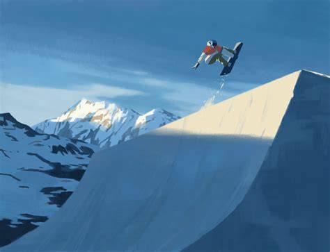 Illustrazione del movimento dell'Ollie nello snowboard