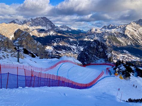 Dettaglio di uno dei passaggi più tecnici della Pista Olympia delle Tofane, con indicazione della pendenza