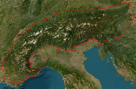 Mappa stilizzata delle Alpi con evidenziate le principali aree per il freeride