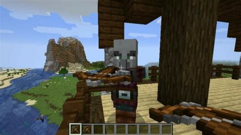Un giocatore che utilizza una balestra in Minecraft, con una freccia caricata.