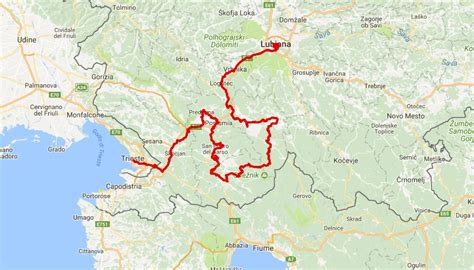 Mappa generale del percorso a tappe attraverso il Carso italiano e sloveno