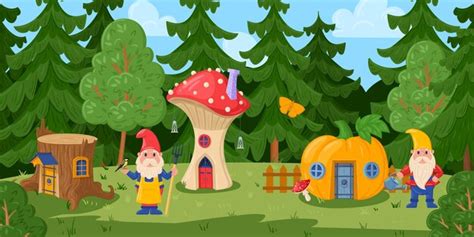 Illustrazione di un villaggio di gnomi con miniere e scivoli
