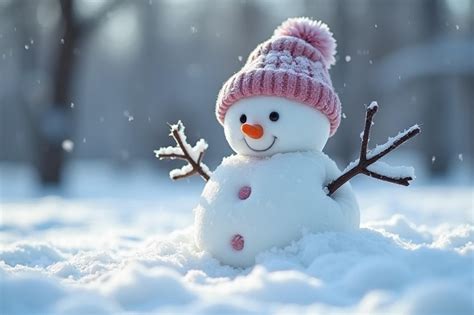 Famiglia che si diverte giocando sulla neve con un pupazzo di neve