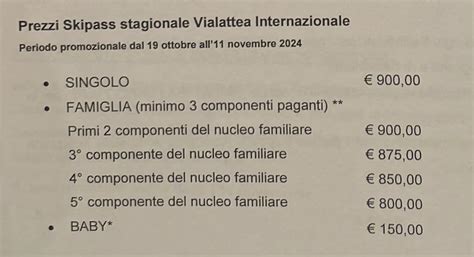 Schema riassuntivo dei prezzi degli skipass stagionali per Bardonecchia 2020-2021 con le diverse fasce d'età e periodi di acquisto.