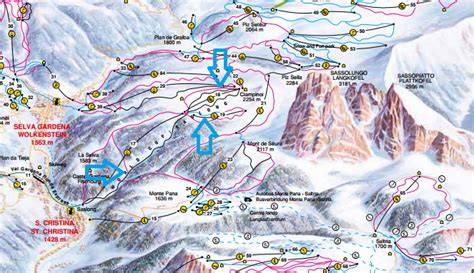 Mappa del percorso della pista Saslong in Val Gardena, evidenziando i tratti chiave come le