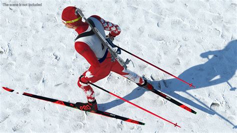 Dettaglio dell'attrezzatura di un biatleta: carabina, sci, tuta