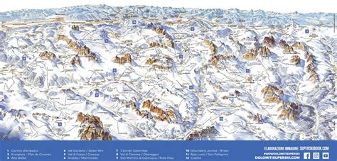Mappa panoramica delle Dolomiti con le 12 regioni sciistiche del Dolomiti Superski