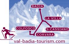 Mappa della Val Badia con indicazione approssimativa della zona dell'incidente di Manuel Moling (Passo Gardena)