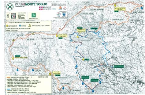 Mappa topografica del Monte Soglio con evidenziati gli itinerari principali e i punti di interesse