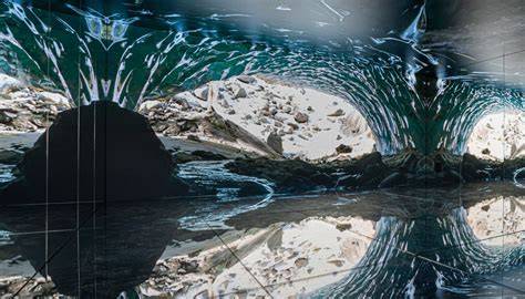 Interno della Mont Blanc Infinity Room con giochi di luce e specchi
