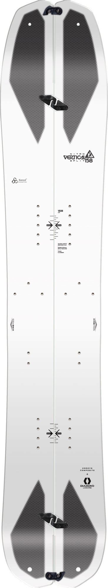 Schema costruttivo della Nitro Vertical Splitboard con evidenziate le tecnologie leggere