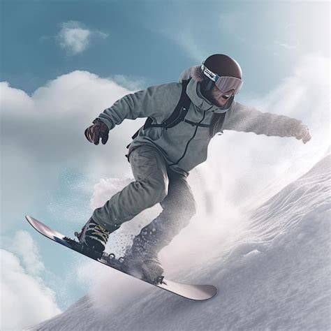 Giovane atleta di snowboard in azione