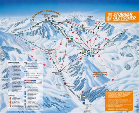 Mappa del ghiacciaio di Stubai con percorsi freeride