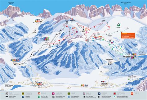 Mappa che mostra la posizione di Moena, Bellamonte e gli accessi agli impianti di risalita dell'Alpe di Lusia.