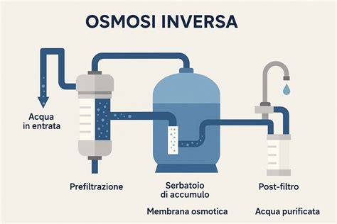 Illustrazione dei diversi tipi di filtri presenti in un impianto ad osmosi inversa.