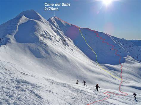 Mappa schematica dell'itinerario da S. Simone alla Cima dei Siltri, con indicazione dei punti chiave