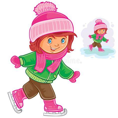 illustrazione di una bambina che pattina su ghiaccio con guanti colorati