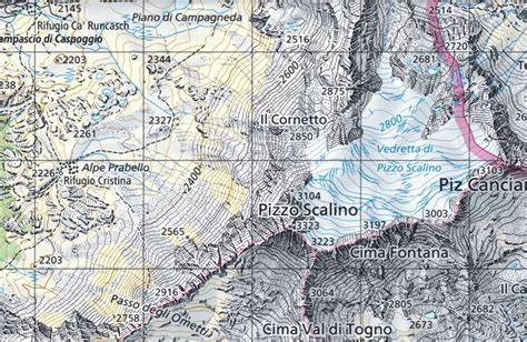 Mappa topografica del Pizzo Scalino e dintorni